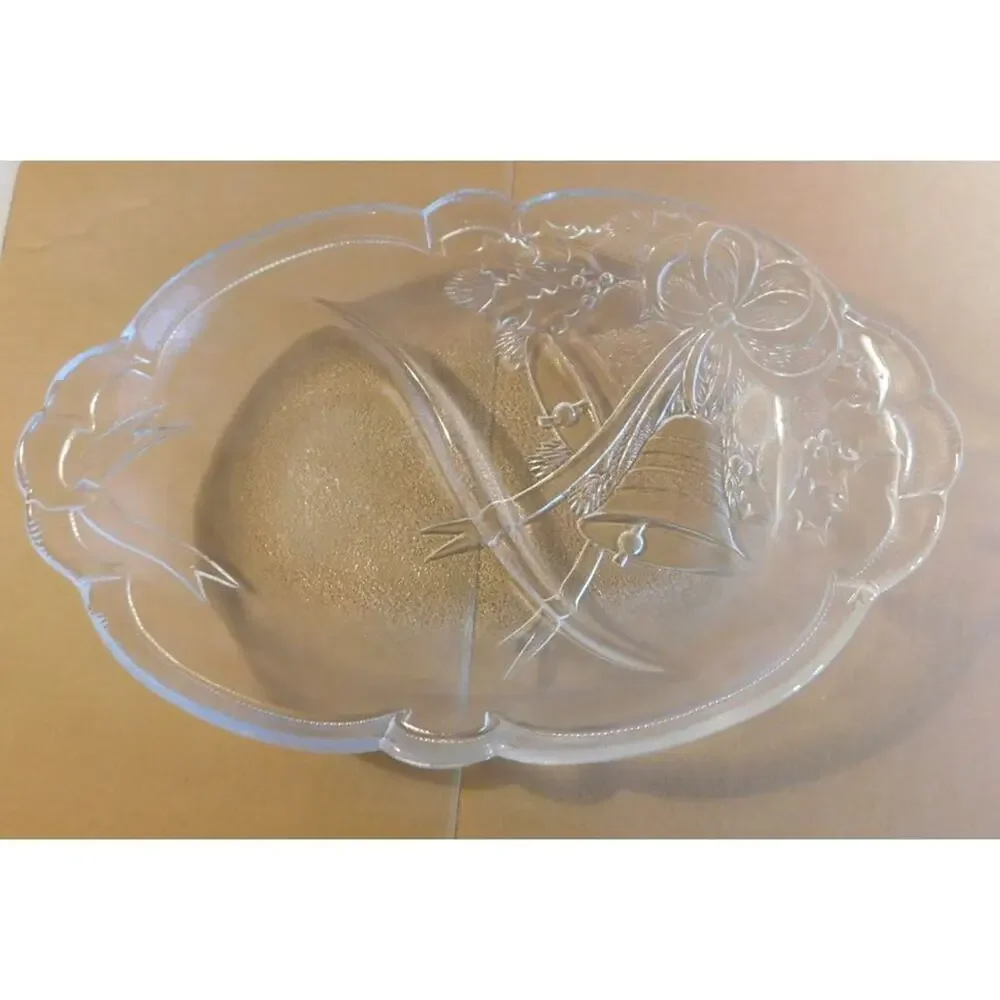 Mikasa Vintage 1990's Crystal Holiday Bells Divided Relish Dish